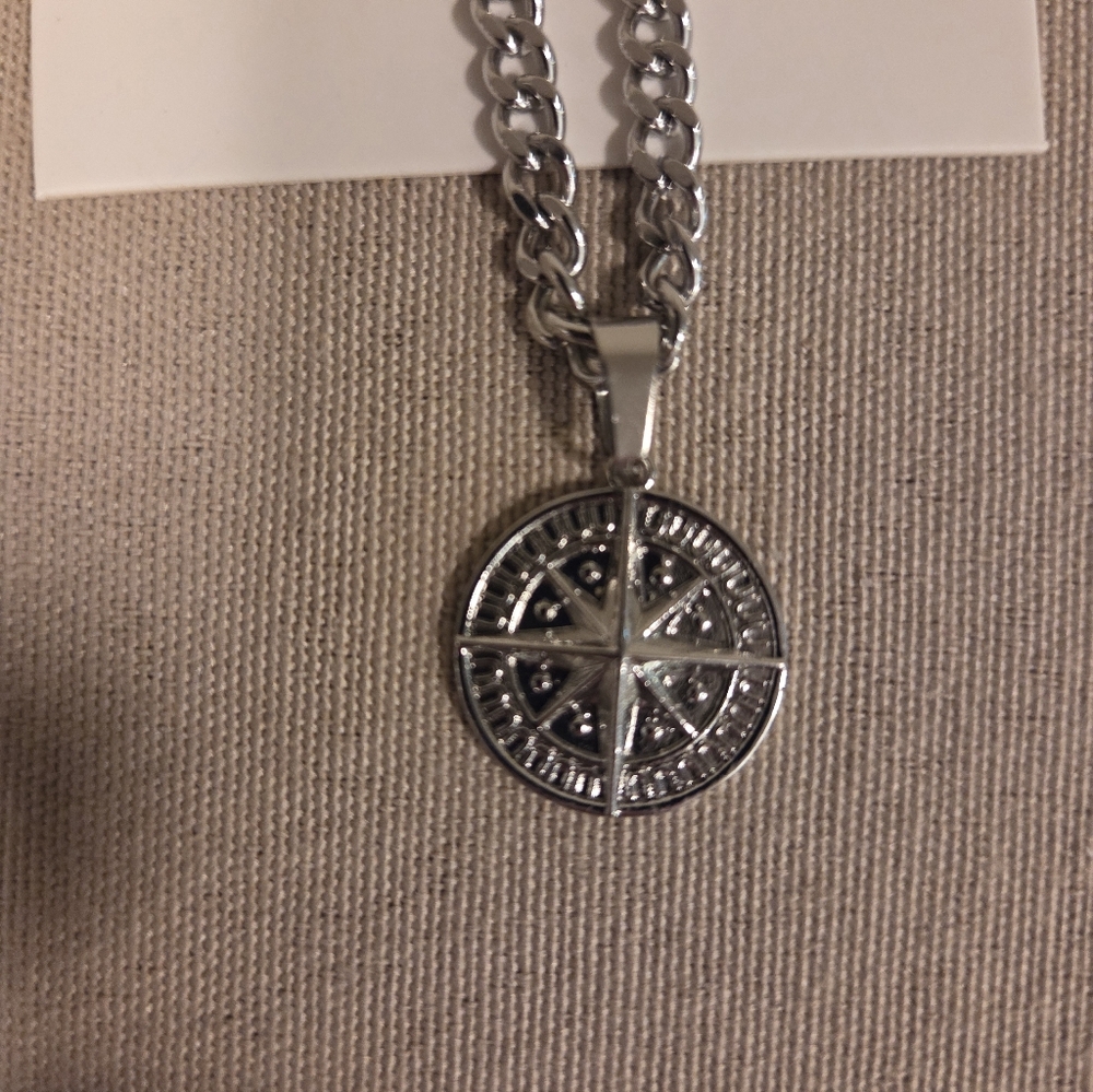 Silver Compass Pendant Necklace